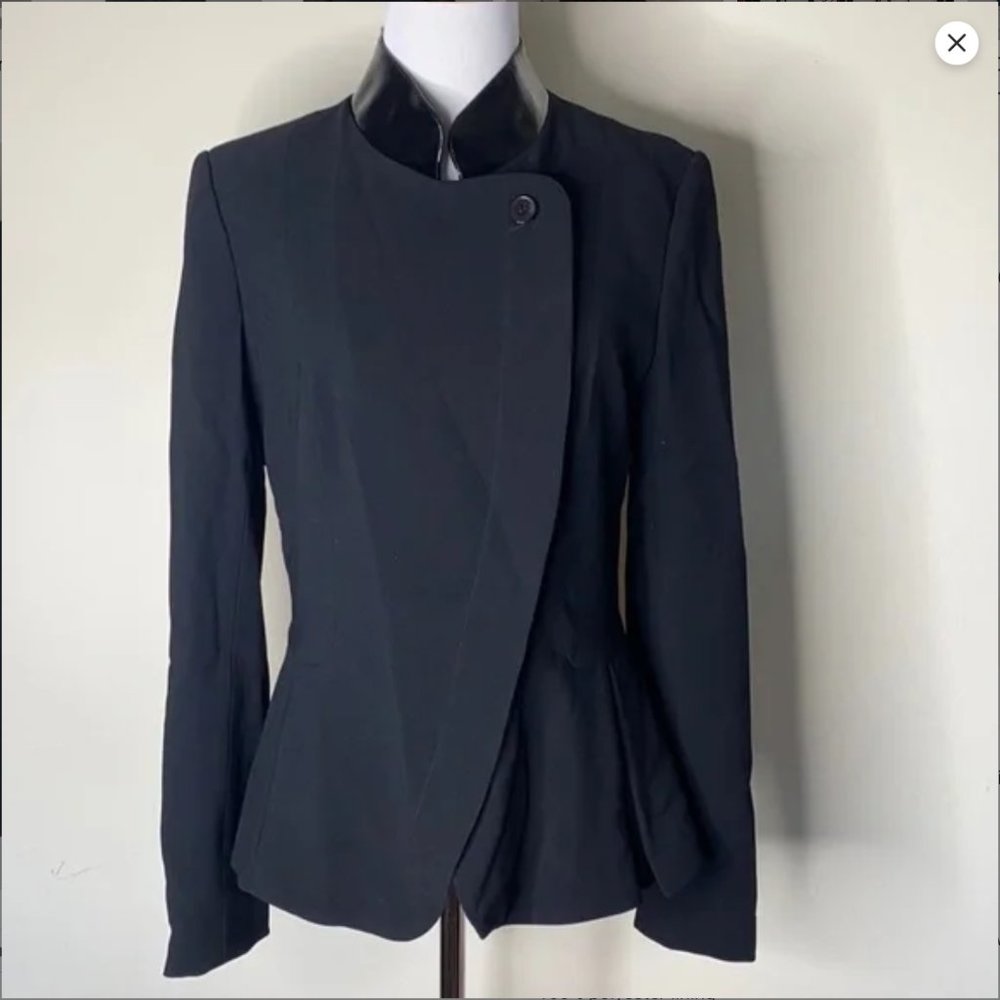 Anthropologie Sachin + Babi Black Asymmetrical Patent Leather Front Blazer
